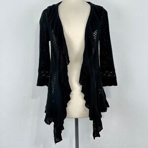 Womens Whimsigoth Romantic Goth Cardigan Sz Small Ruffle Waterfall Open Knit